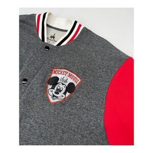 Disney Parks Mickey Mouse Club Jacket  Gray Red Varsity Snap Mens XL